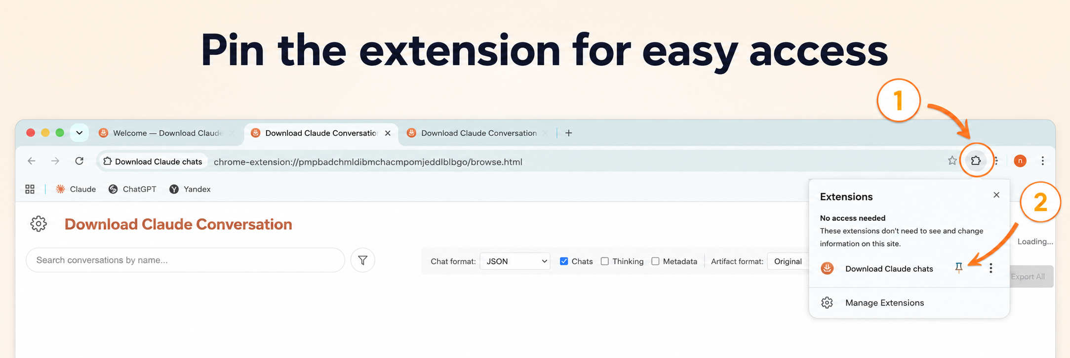 Pin the extension so the download control stays one click away